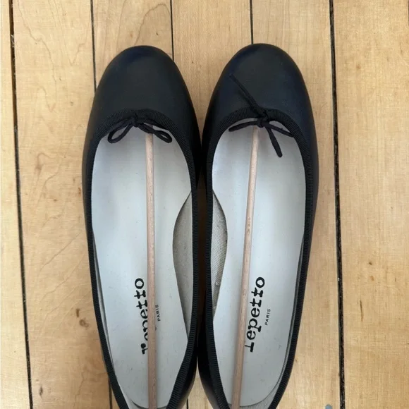 Brand New Repetto Black Leather Bow Ballet Flats - Picture 1 of 2